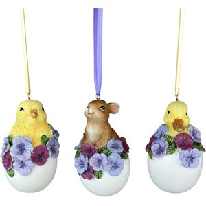 Goodwill Pasen Eend-Konijn-Piep in Ei Geel-Paars 10 cm Assoritment Per 3 Stuks