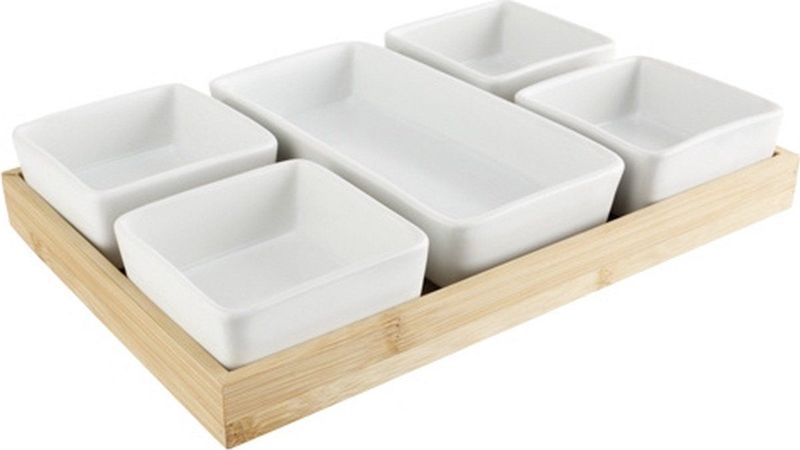 Cosy&Trendy - Borrelplank - Bamboe - Met 5 Keramieken Cups