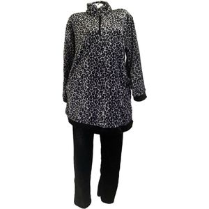 Dames - Half Rits Fleece Huispak - Zwart Grijs - Pyjama