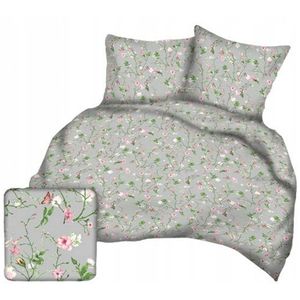 Kora Beddengoed 160x200 Grijs Roze Bloemen 100% Katoen