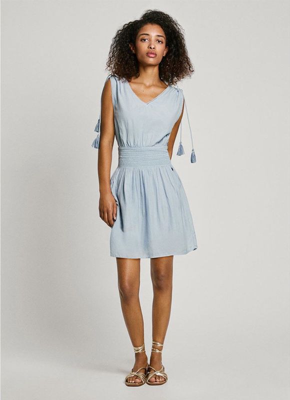 Pepe Jeans - Estella - Damesjurk - Mini-jurk - V-hals - Mouwloos