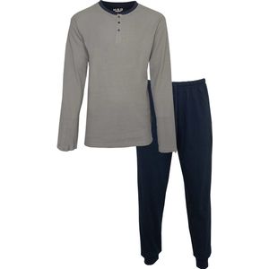 MEQ Heren Pyjama - Effen dessin - Polo Sluiting - Lichtgrijs - Maat XXL