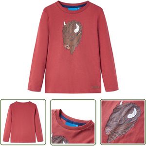 vidaXL Langmouwig Hemd - Kinderhemd - Kindershirt met lange mouwen 116 roodbruin - Meisjeshemd - Jongenshemd - Kinderkleding