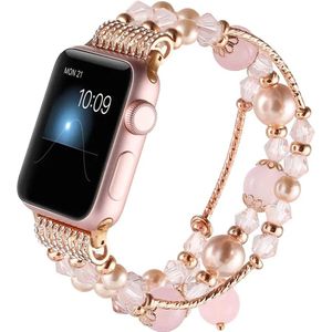 Handgemaakte Vrouwen Horlogeband - Link Armband Strap Geschikt Voor Apple Watch Horloge Band 7 Se 6 5 4 3 2 1 - Geschikt voor 42, 44, 45, 49 - Trendy Design - Handgemaakte Vrouwen Luxe Horlogeband Voor Apple Watch Band Rose Gold