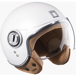 NOX Design Scooterhelm - Fashionhelm voor de scooter - Scooterhelm met kort vizier - Geschikt als Scooter Brommer Motor Snorfiets helm - Gratis Helmtas - Kleur Wit Glans - Maat M = 57 tot 58 cm - ECE 22 06