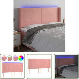 The Living Store Hoofdbord LED 203x16x118/128 cm fluweel roze - Hoofd Bord - Led Hoofdbord - Hoofdbord Roze - Velvet Hoofdbord - Hoofdbord Met Verlichting