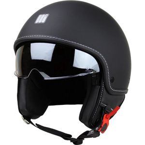 Motocubo Beetle - Jethelm met vizier - ECE 22.06 - Geschikts als motor, scooter en brommerhelm - Mat zwart - Maat XS