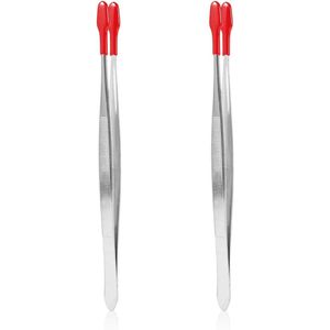 Allecto Plus - 2 stuks Pincet met Rubberen Tips van Roestvrij Staal voor Edelstenen - Hobby en Sieraden maken (Rood)