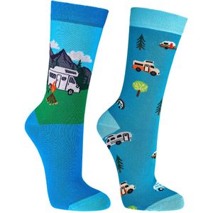 1 paar | Damessokken | Vrolijke sokken | Grappige sokken | Happy Socks printjes | Thema: Camping | Maat: 36-41