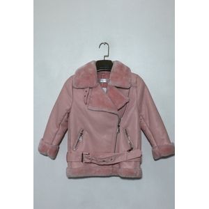 Warme lederlook jas voor meisjes - roze - 10 jaar