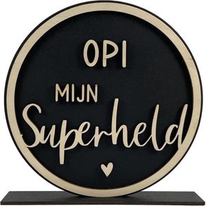 Van alles Schoon - Houten wenskaart - Opi mijn superheld - 19cm