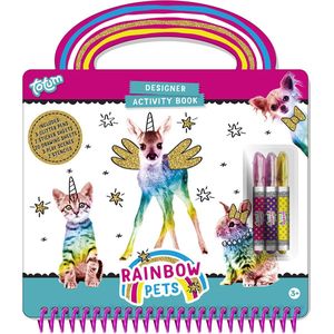 Totum Rainbow Pets Designer doeboek - tekenen en schrijven, stickerboek regenboogdieren - creatief kleurboek - cadeau tip