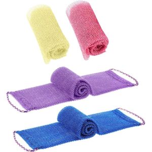 ByShane - Afrikaanse peeling-badnetten voor dieptereiniging van rug en lichaam - Set van 2 met trekkoord en 2 badballen - 30 x 80 cm