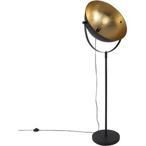 QAZQA magnax - Industriele Vloerlamp | Staande Lamp - 1 lichts - H 187 cm - Zwart Goud - Industrieel - Woonkamer | Slaapkamer