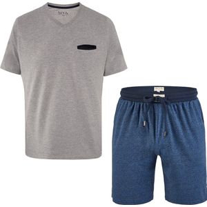 Phil & Co Essential Shortama Heren Korte Pyjama Katoen Grijs / Blauw - Maat M