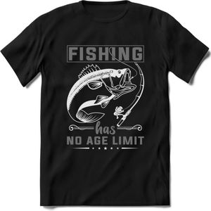 Fishing Has No Age Limit - Vissen T-Shirt | Grijs | Grappig Verjaardag Vis Hobby Cadeau Shirt | Dames - Heren - Unisex | Tshirt Hengelsport Kleding Kado - Zwart - S