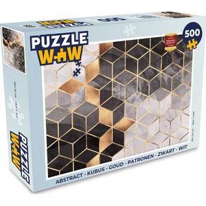 Puzzel Abstract - Kubus - Goud - Patronen - Zwart - Wit - Legpuzzel - Puzzel 500 stukjes