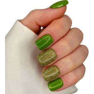 SD Press on Nails - B246 - Plaknagels met nagellijm - Kort Recht Square Kunstnagels - Groen goud - Set 20 Kunstnagels handgemaakt van gellak - Nail Art - Beauty - Manicure - Nails at home - Nageltips - Nepnagels - Accessoires voor haar