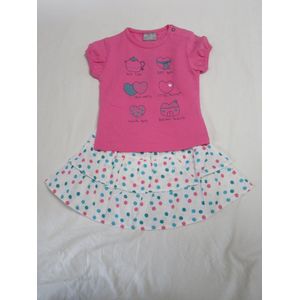 wiplala , kledingsetje , rok + tshirt , wit / fuchia  74 - 9 maand