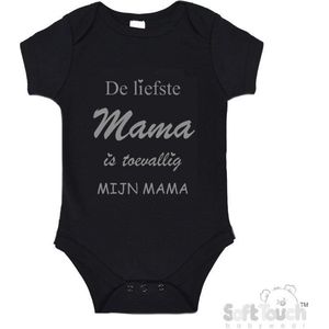 100% katoenen Romper ""De liefste mama is toevallig mijn mama"" Unisex Katoen Zwart/grijs Maat 56/62