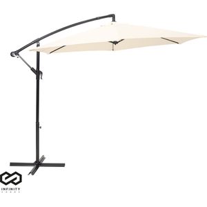 Infinity Goods Zweefparasol - 300CM - Incl. Kruisvoet - Waterdicht - Draai- en kantelbaar - Verstelbare Hoogte - Creme