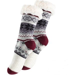 Yenita - Fluffy sokken - Huissokken antislip - Slofsokken - Dames huissokken - one size - bordeaux