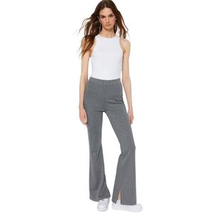 Trendyol Zwart Slim Met Slits Flare/Flare Spaanse Been Hoge Taille Gestreepte Gebreide Leggings Broek Twoss23Pl00126