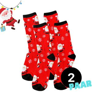 Kerstsokken kerstman - Maat 40-46 - Mannen & Vrouwen - 2 paar lange sokken - Kerst sokken heren & dames - Kerstmis - Christmas socks