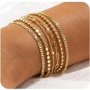 Damesarmband goud 6-delige set 14 karaats gevulde sieradenarmbanden met verstelbare lengte elegant en stijlvol
