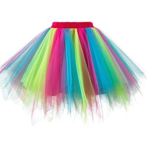 Girstunm dames tutu tule rok 50s vintage tule rok petticoat veelkleurige bubbel dansjurk rok onderrok tutu kort ballet regenboog