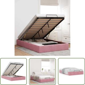The Living Store Bedframe zonder matras 120x190 cm fluweel roze - Voetbankje - Comfortabel Bed - Opslagruimte - Lift Mechanisme - Rozen Kleur