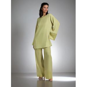 Satijnen Dames Twinset – Tuniek & Broek – Pistache – Elegante Pasvorm – Ravishing Belle- maat M