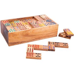 Kleurrijk houten domino 12 spel in een kistje
