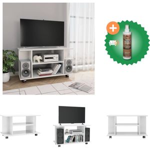 vidaXL Tv-meubel met wieltjes 80x40x40 cm spaanplaat hoogglans wit - Kast - Inclusief Houtreiniger en verfrisser