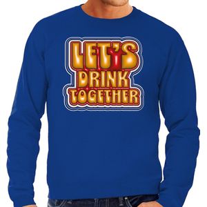 Bellatio Decorations Koningsdag sweater heren - let's drink together - blauw - oranje feestkleding XXL