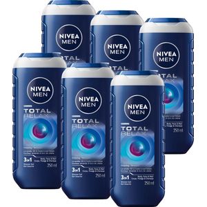 NIVEA MEN Douchegel Total relax - 3-in-1 Shower Gel - Shampoo - Voordeelverpakking - 6 x 250 ml
