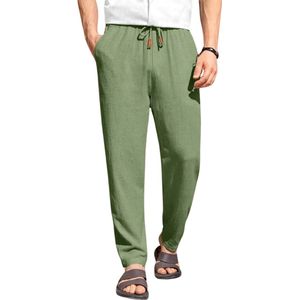Livano Linnen Broek Heren - Zomerbroek - Volwassenen - Lange Broek - Pantalon - Strandbroek - Zomer - Ibiza Stijl - Groen - Maat XS