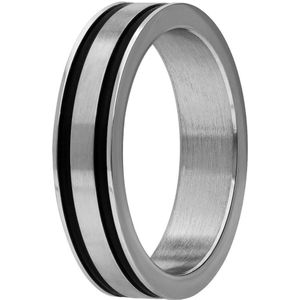 Lucardi Kinder Stalen ring met 2 zwarte strepen - Ring - Staal - Zilver - 18 / 57 mm