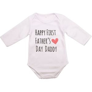 Hospitrix Baby Rompertje met Tekst First Father's Day | Korte Mouw, maat 50/56 Lange mouw | Cadeau voor vader | Cadeau voor stiefvader | Vaderdag cadeau