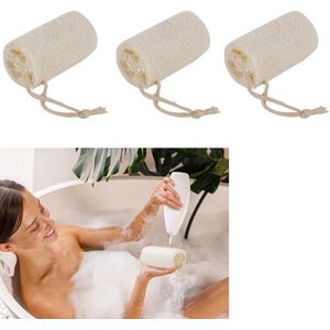 3 stuks - Natuurlijke loofah - Vaatdoek - Potscrub - Badscrub - Douchespons - Voor exfoliatie en een gladde reiniging van de huid - Wit - Lengte 10 cm - Geschikt voor gebruik in spa's en douches
