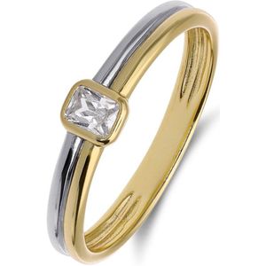 Lucardi - Dames Zilveren Bicolor Ring - 925 Zilver - Zilver- en Goudkleurig - 17.50 / 55 mm