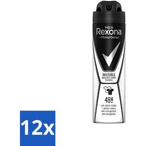 Rexona Men - Deodorant Spray - Motion Sense - Invisible Black & White - Anti-Transpirant & Perspirant - 150ml - Voordeelverpakking - 12 stuks