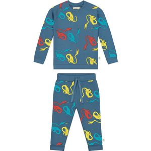 Smitten Organic - 'Dragons in Camping' All Over Print Set in Vivid Denim kleur