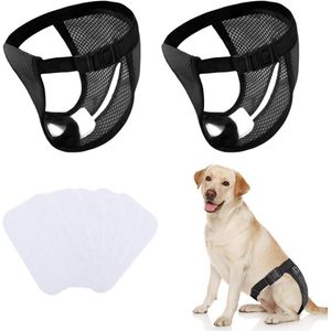 Brenzoos - Set van 2 wasbare hondenluiers voor loopse teefjes | Herbruikbare hondenbroekjes met inlegkruisjes | Bescherming tegen maandelijkse bloedingen | Zwart (groot)