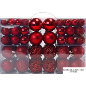 Boender Outdoor - Kerstballen Set Rood - 100 Kunststof Kerstballen - Verschillende Afwerkingen - Ø 3/4/6 cm
