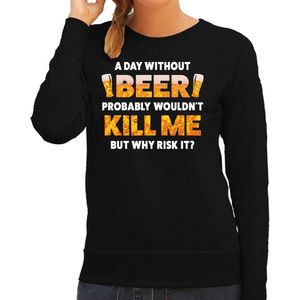 Apres ski sweater A day without beer zwart dames - Wintersport trui - Foute apres ski outfit/ kleding M