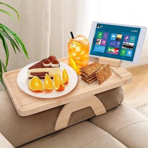 Bamboe Armsteun Lade Tafel met Draaibare Mobiele Houder - Opvouwbaar, voor Afstandsbediening, Dranken, Snacks, Telefoon