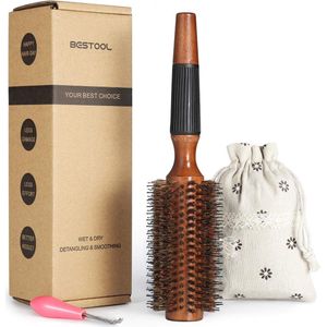 Ronde Stylingborstel voor Föhnen - Varkenshaar en Houten Vat - Voor Krullen en Steil Haar - 2.5 Inch