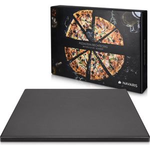 Navaris pizzasteen XL voor oven en barbecue - Rechthoekige pizzaplaat 38 x 30 cm - Inclusief receptenboek - Keramisch geglazuurd - Zwart