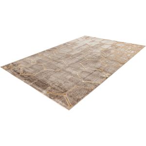 Lalee Marmaris Vloerkleed Superzacht Shiny 3D effect Marmerlook betonlook Tapijt laag polig Karpet maat 80x300 cm loper beige